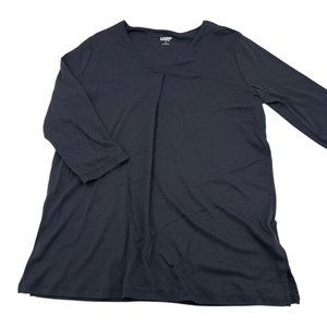 Lands End Black Womens 3/4 Sleeve V-Neck Knit Top Size Small S 6-8 Cotton Blend